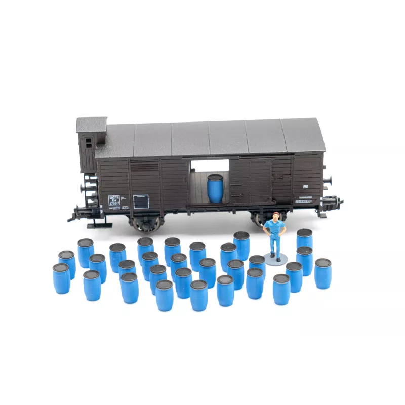 Futs plastique bleu 220L – Échelle HO