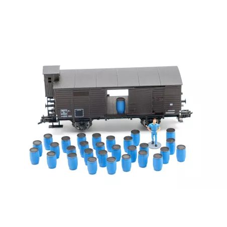 Futs plastique bleu 220L – Échelle HO