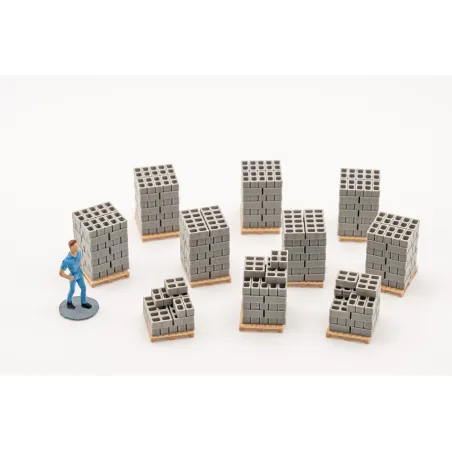 Piles de parpaings 2 alvéoles – Échelle HO